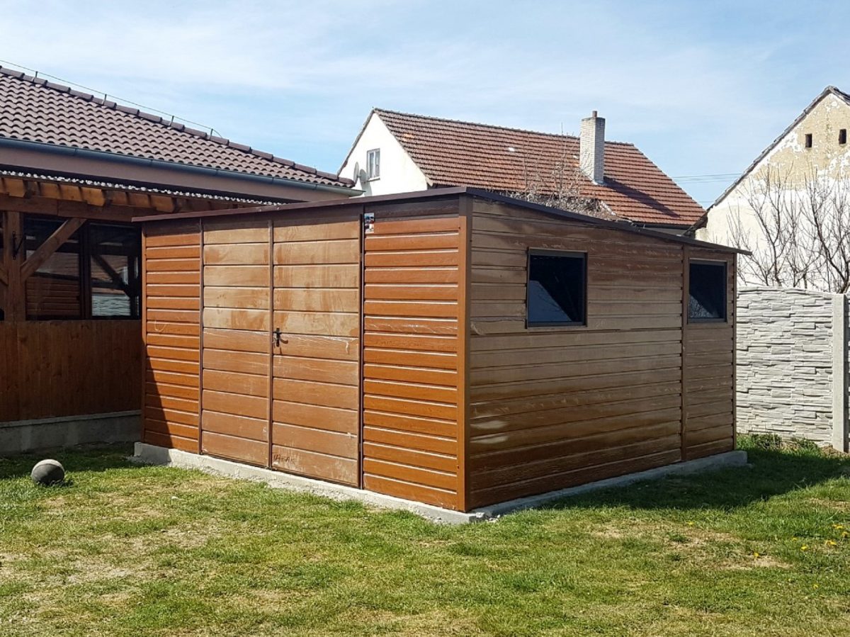 Gartenhaus 4×4 - dunkel Graphit matt/ Goldene Eiche