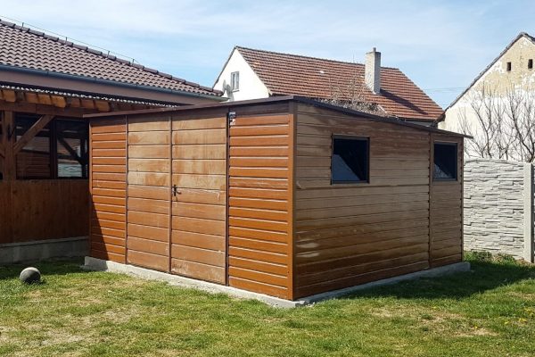 Gartenhaus 4×4 - dunkel Graphit matt/ Goldene Eiche