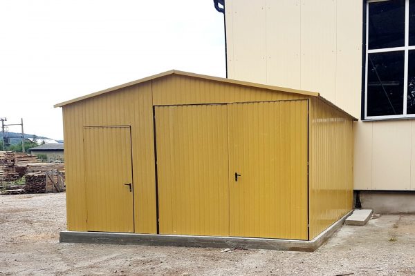 Blechgarage 5x5m - beige/ zweiflügelige Tür