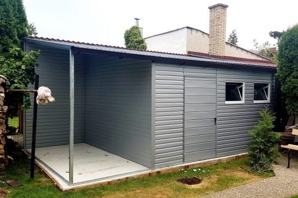 Gartenhaus 5×4m + zusätzliche Überdachung 2x4 - Silber